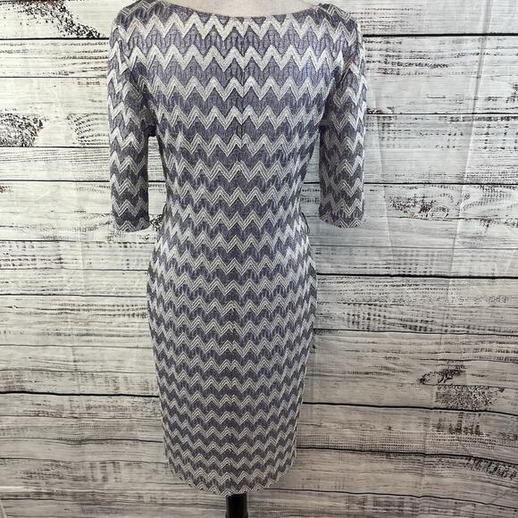 Connect Apparel Dress sz 10 Lilac Silver Gold Chevron Lace Straight Stretch Knee - Picture 10 of 11